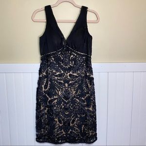 SUE WONG Black Lace Cocktail Dress